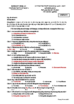 Đề thi thử THPT Quốc gia lần 1 môn Hóa học năm 2017 - Mã đề 03 - Trường THPT Quỳ Hợp (Có đáp án)